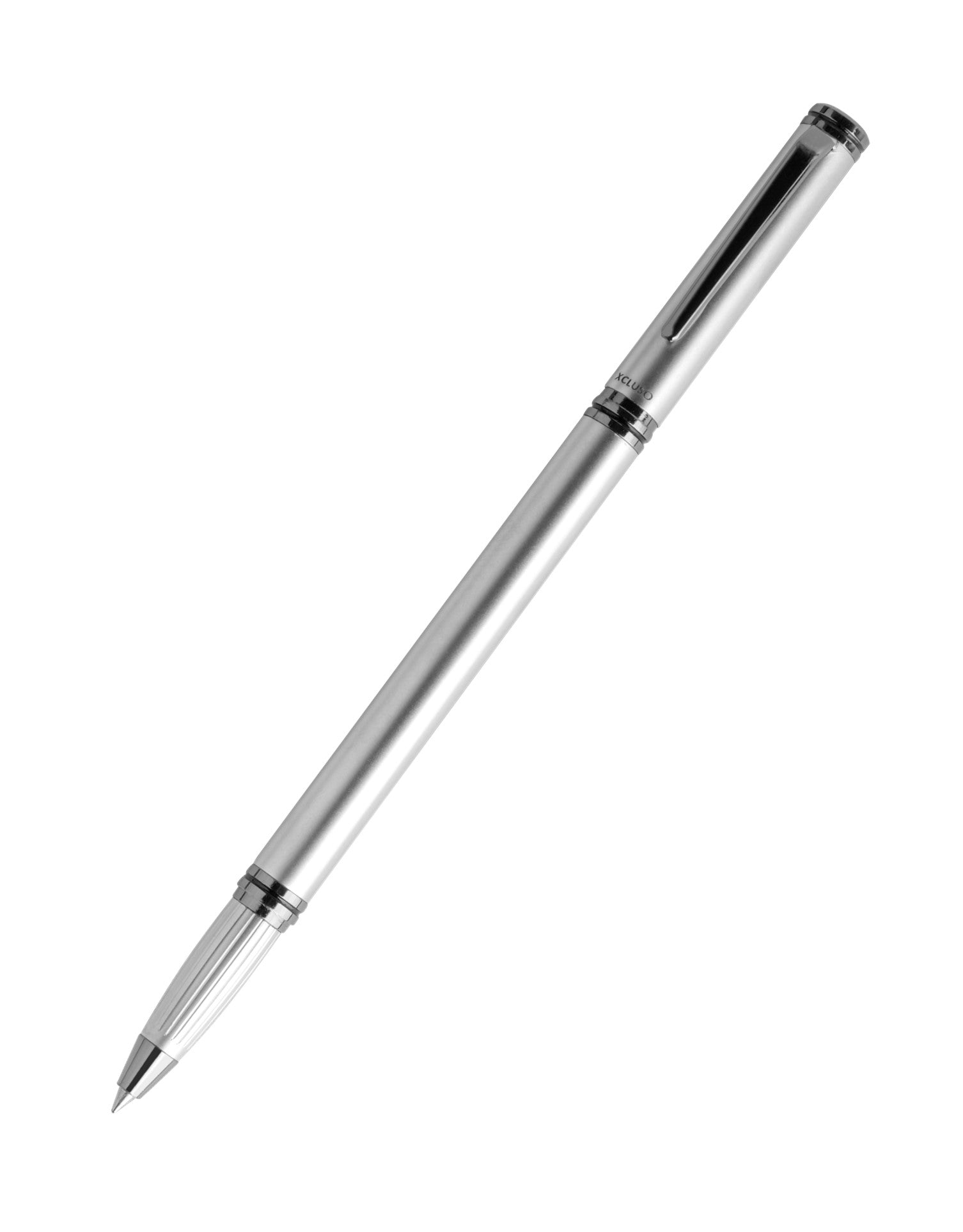 Xcluso Silver Glossy Metal Roller Pen with Gunmetal clip and imported german refill with magnetic cap