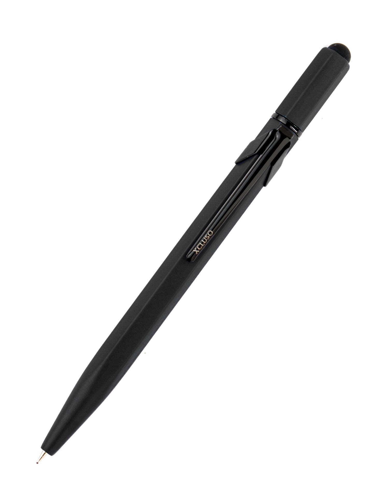 Xcluso Matt Black Metal Ballpoint Pen with black clip and imported german ink refill. Pen with smooth writing. Pen with stylus. Pens for Gifting