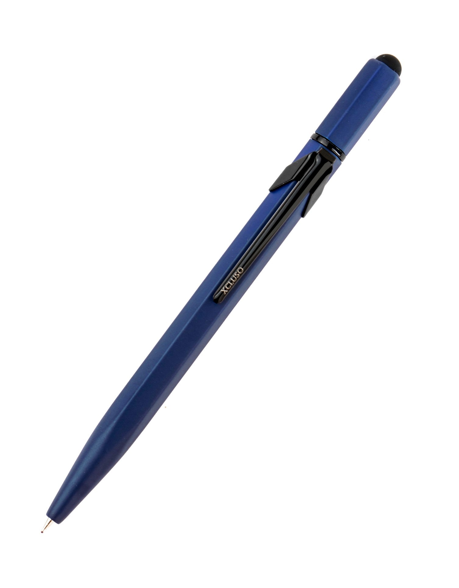 Xcluso Matt Blue Metal Ballpoint Pen with black clip and imported german ink refill. Pen with smooth writing. Pen with stylus. Pens for Gifting