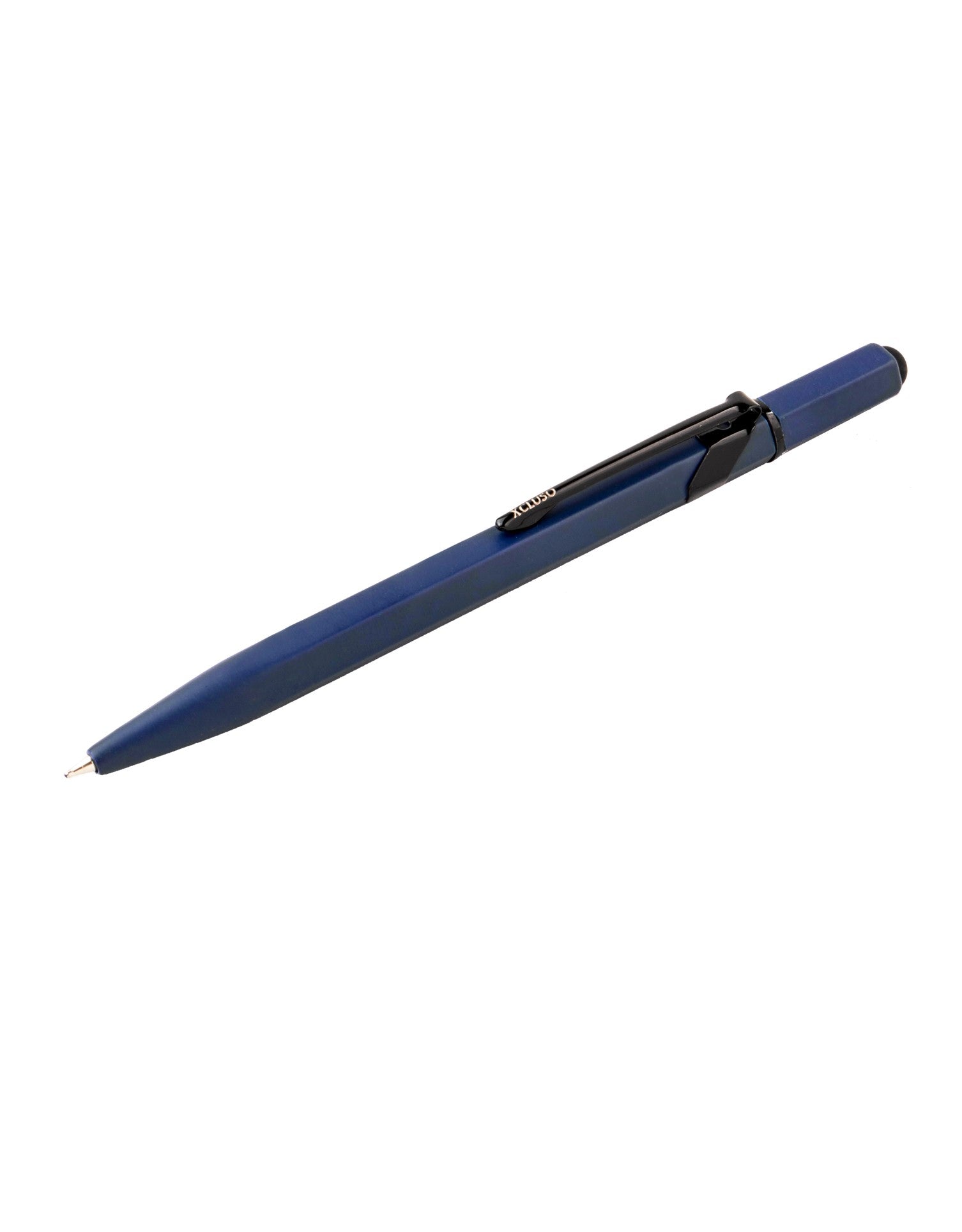 Xcluso Matt Blue Metal Ballpoint Pen with black clip and imported german ink refill. Pen with smooth writing. Pen with stylus. Pens for Gifting