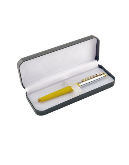 Xcluso Yellow Glossy Metal Roller Pen with gold clip and imported german refill