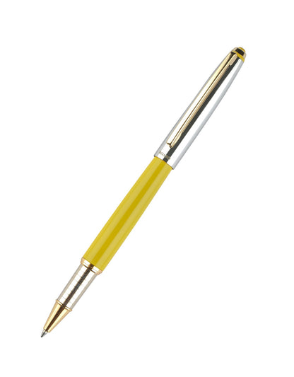 Xcluso Yellow Glossy Metal Roller Pen with gold clip and imported german refill