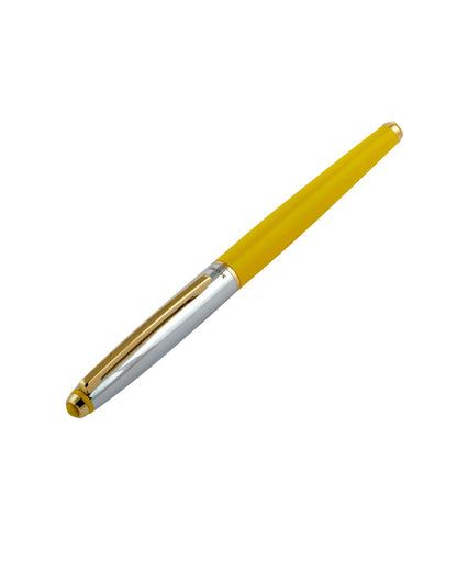 Xcluso Yellow Glossy Metal Roller Pen with gold clip and imported german refill