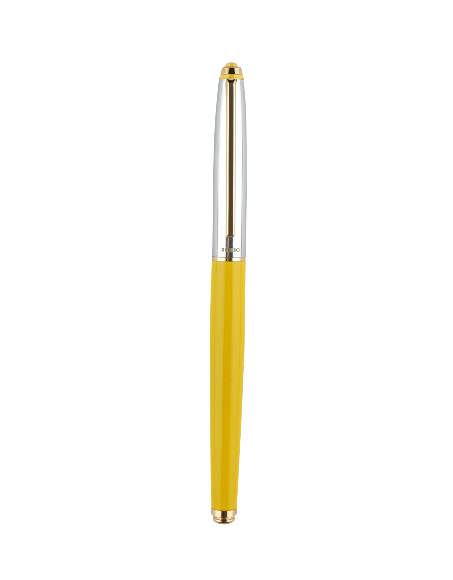 Xcluso Yellow Glossy Metal Roller Pen with gold clip and imported german refill