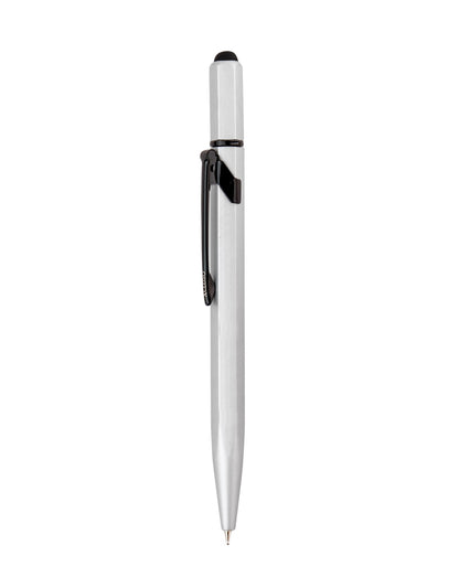 Xcluso Matt Silver Metal Ballpoint Pen with black clip and imported german ink refill. Pen with smooth writing. Pen with stylus. Pens for Gifting